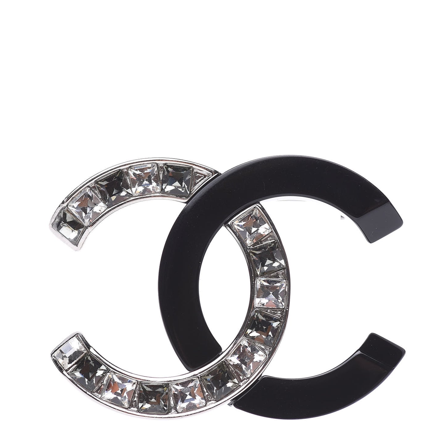 Enamel Crystal CC Brooch Black