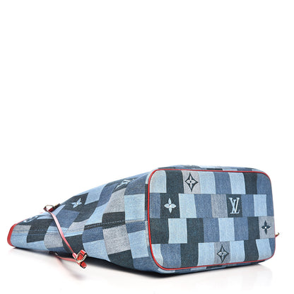 Louis Vuitton Denim Damier Monogram Patchwork Neverfull Blue Rouge 5 of 11