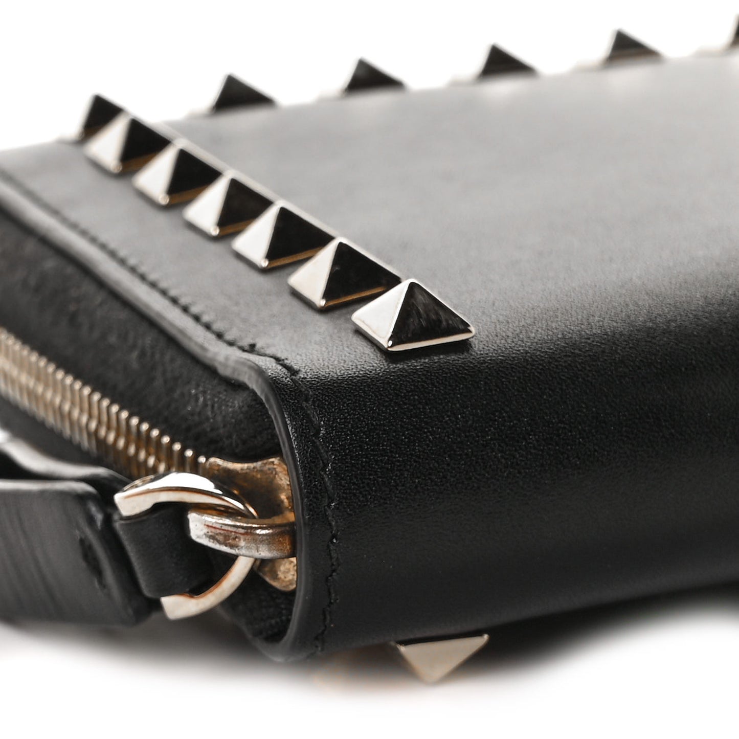 Calfskin Rockstud Zip Around Wallet Black
