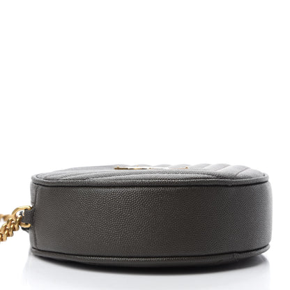 Saint Laurent Grain De Poudre Matelasse Chevron Quilted Round Vinyle Camera Bag Pebble 4 of 11