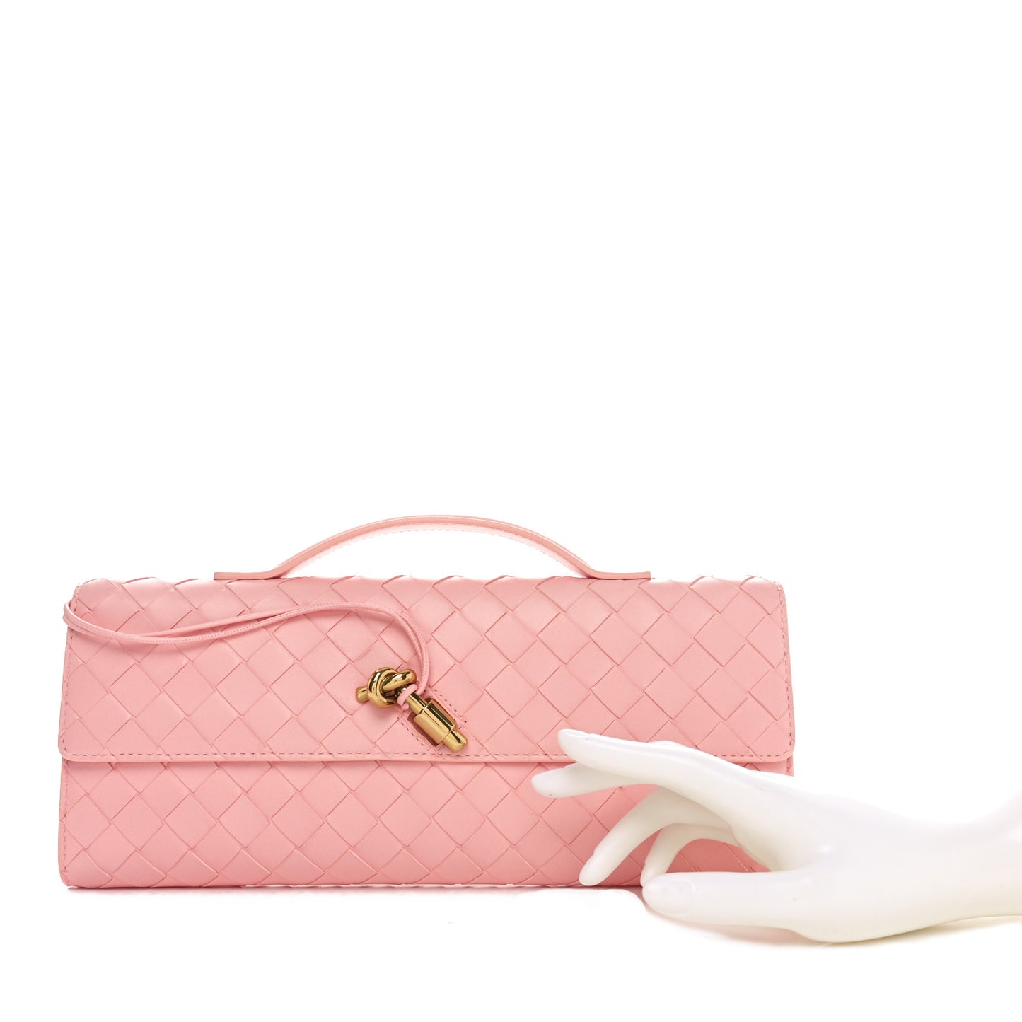 Nappa Intrecciato Long Andiamo Top Handle Clutch Rose