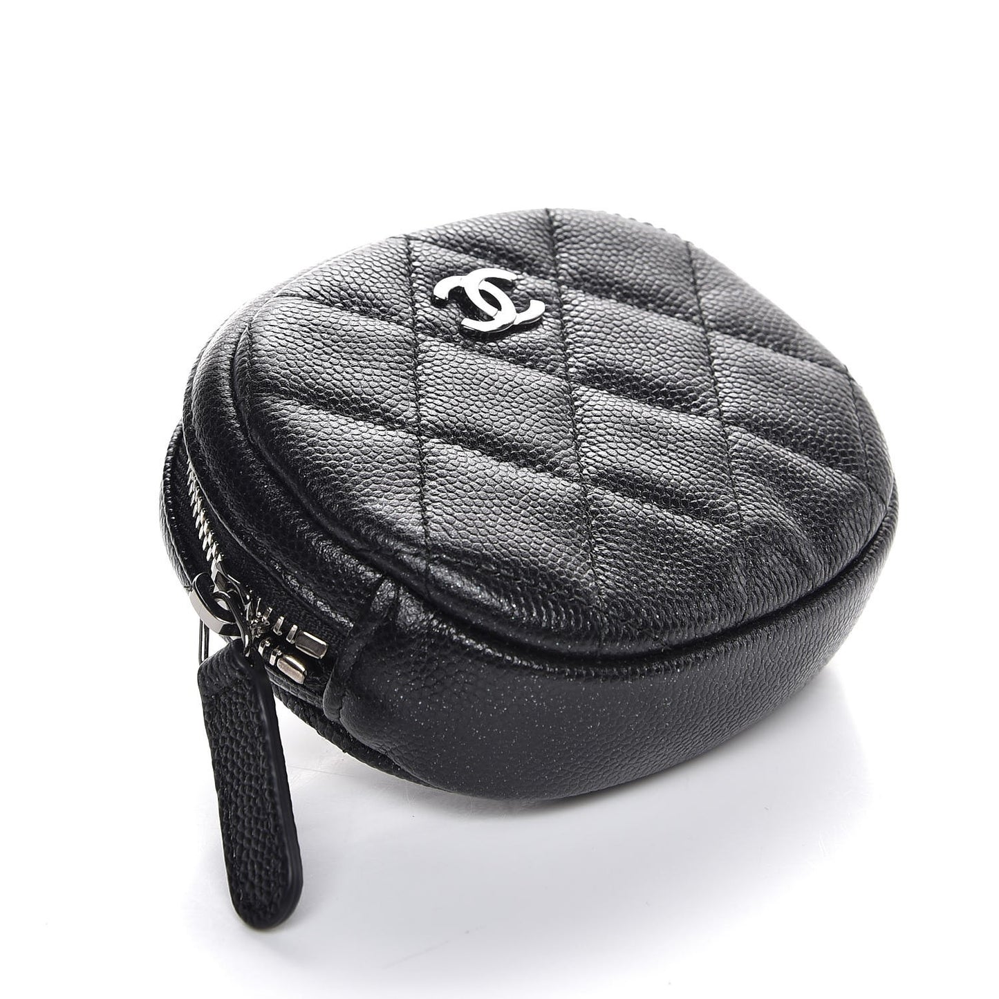 Iridescent Caviar Quilted Zip Around Classic Coin Purse Black
