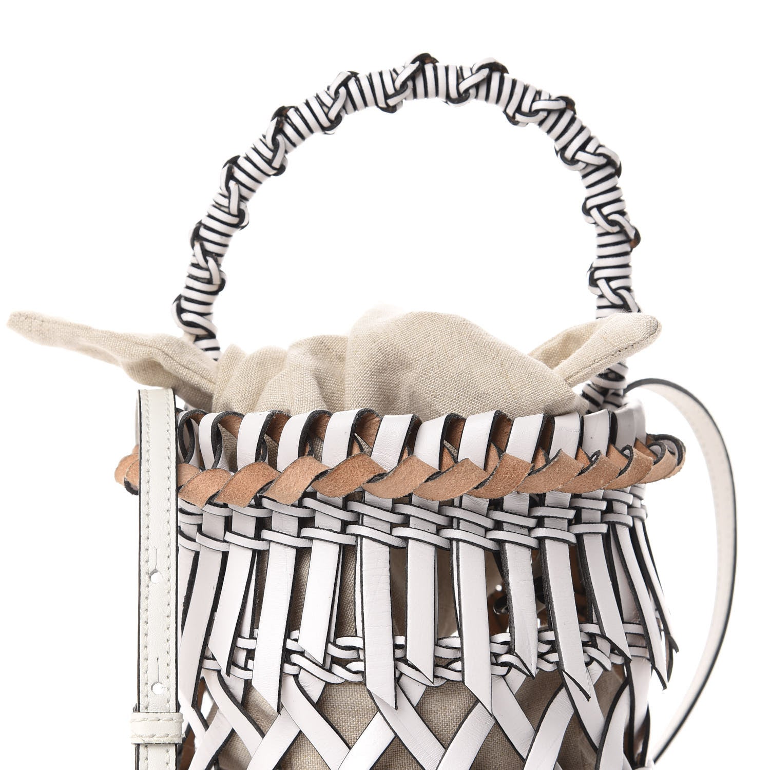 Loewe Calfskin Fringe Woven Bucket Bag White 8 of 8