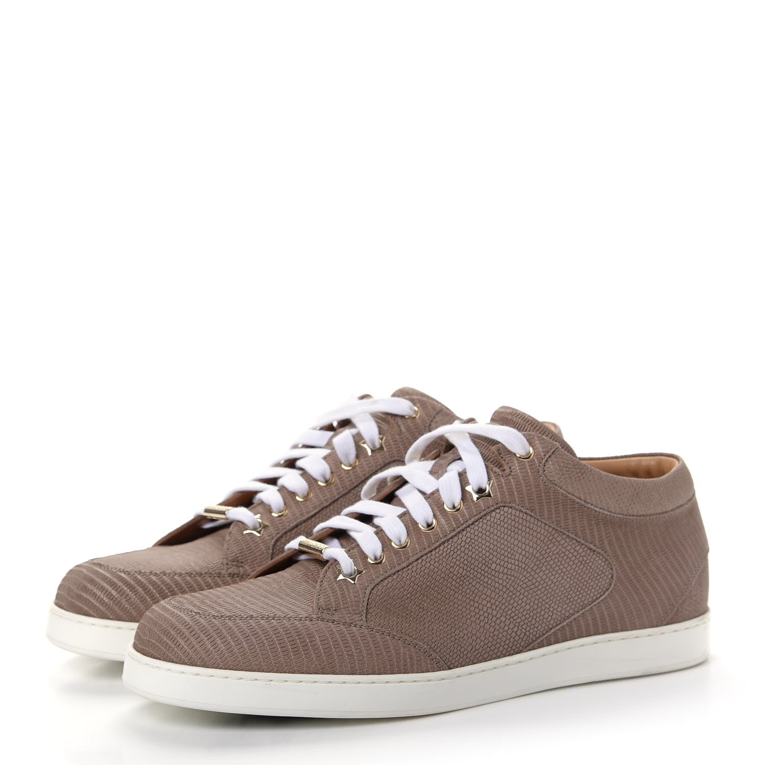 Jimmy Choo Metallic Lizard Embossed Miami Sneakers 42 Taupe 3 of 10