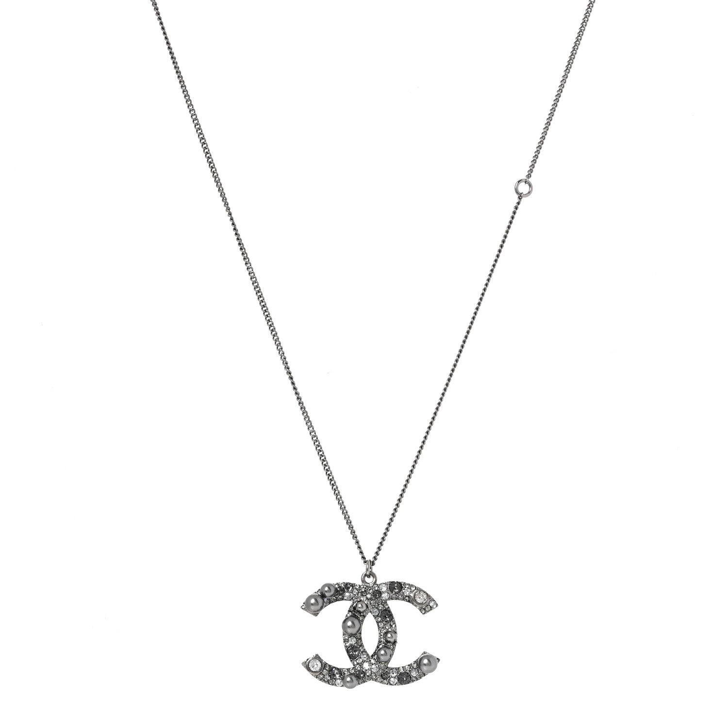 Chanel Crystal Pearl CC Pendant Necklace Silver Grey 1 of 4