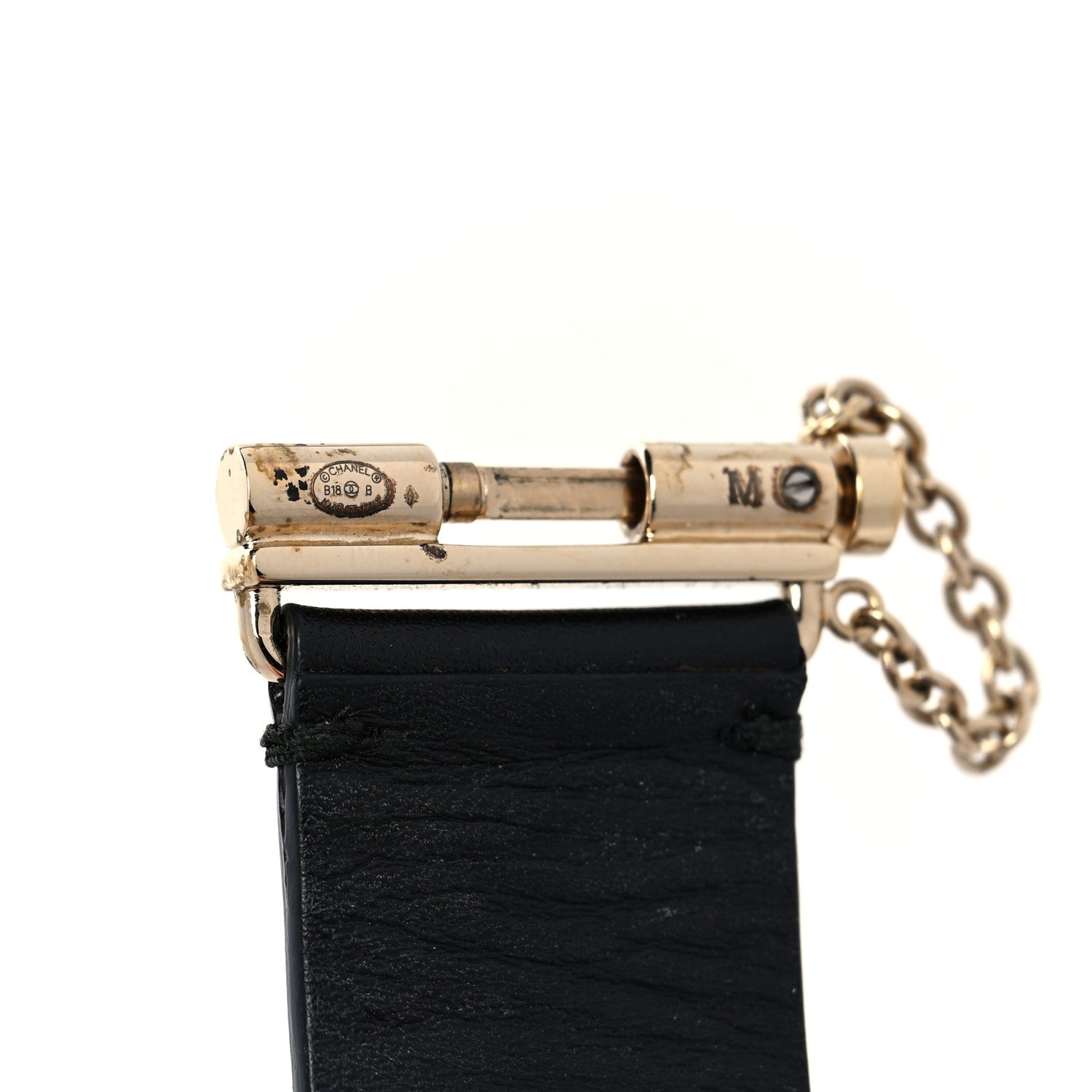 Chanel Calfskin Logo Cuff Bracelet M Black Gold 8 of 9