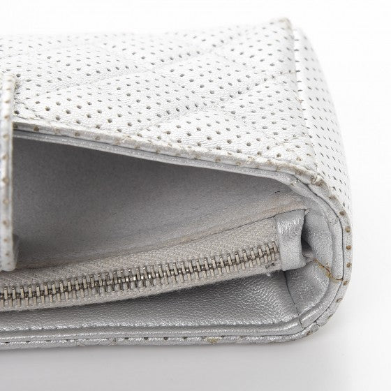 Perforated Lambskin Quilted Mini Phone Holder Clutch Silver