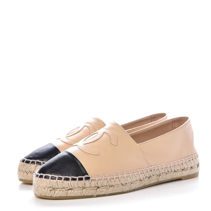 Chanel Lambskin CC Espadrilles 38 Beige Black 3 of 15