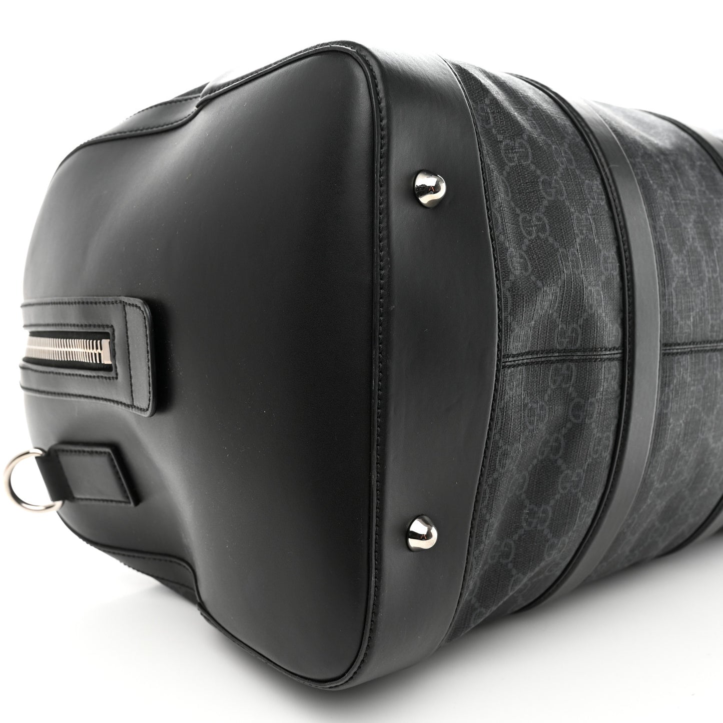 Soft GG Supreme Monogram Appia Calfskin Web Medium Carry On Duffle Bag Black Grey