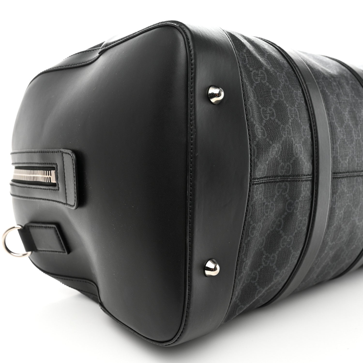 Gucci Soft GG Supreme Monogram Appia Calfskin Web Medium Carry On Duffle Bag Black Grey 8 of 11