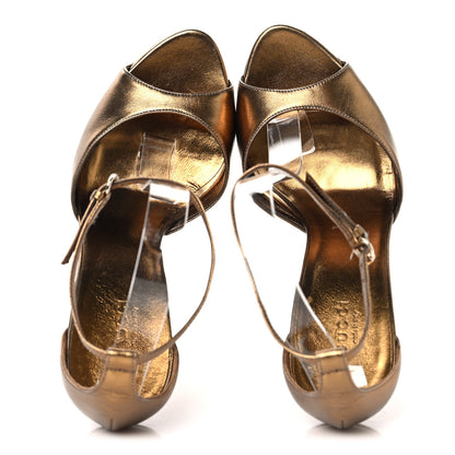 Gucci Metallic Calfskin Open Toe Ankle Strap Pumps 38.5 Oro Rutenio 2 of 11