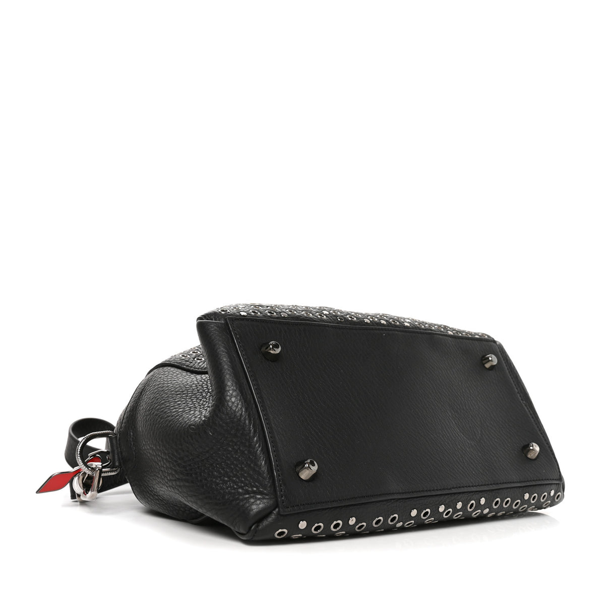 Christian Louboutin Calfskin Eyelet Small Panettone Bowling Bag Black 4 of 8