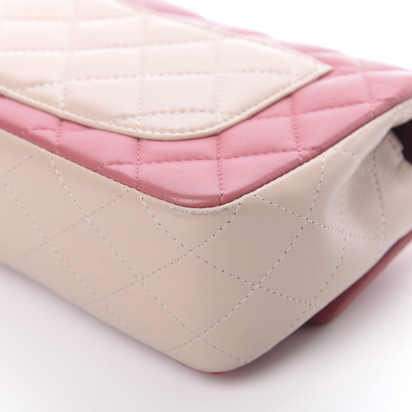 Lambskin Quilted Valentine Charms Tri-Color Mini Rectangular Flap Pink