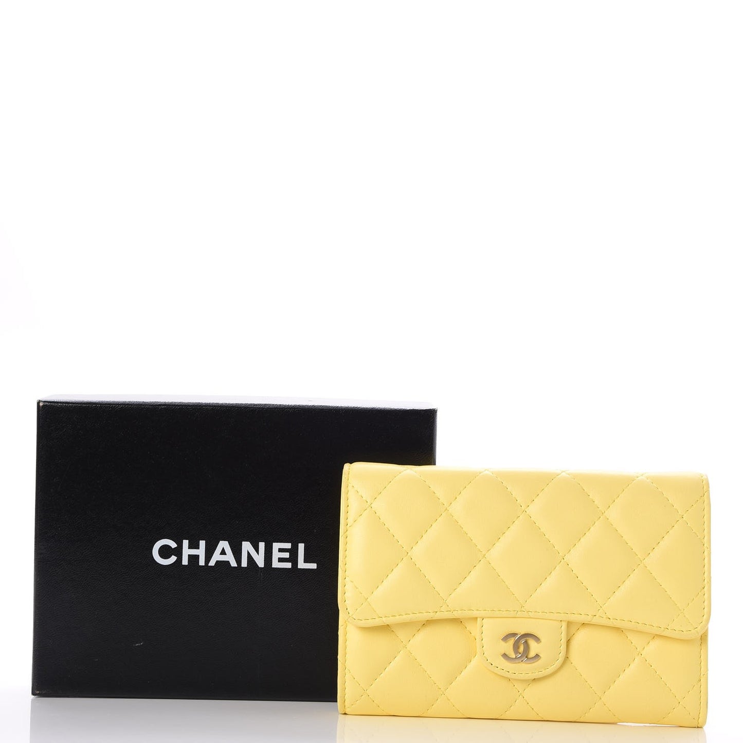 Lambskin Quilted Small Flap Wallet Yellow