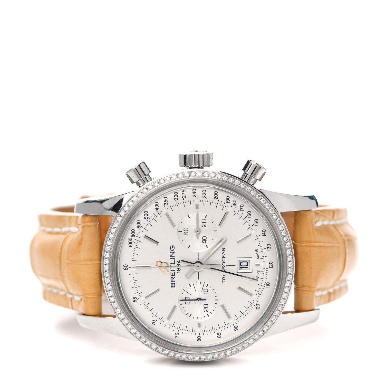 Breitling Stainless Steel Alligator Diamond 38mm Transocean Chronograph Limited Edition Automatic Watch A41310 2 of 5