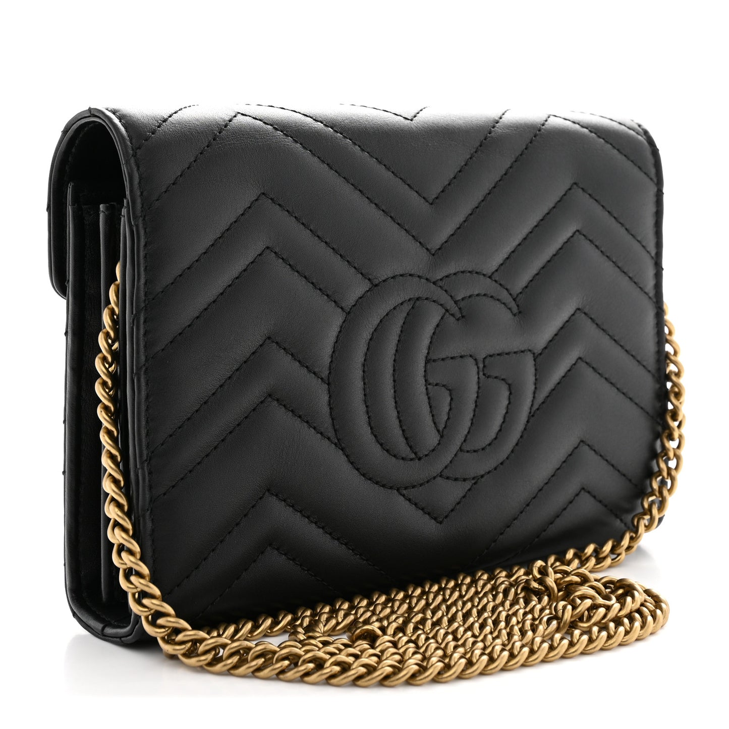 Calfskin Matelasse GG Marmont Chain Wallet Black