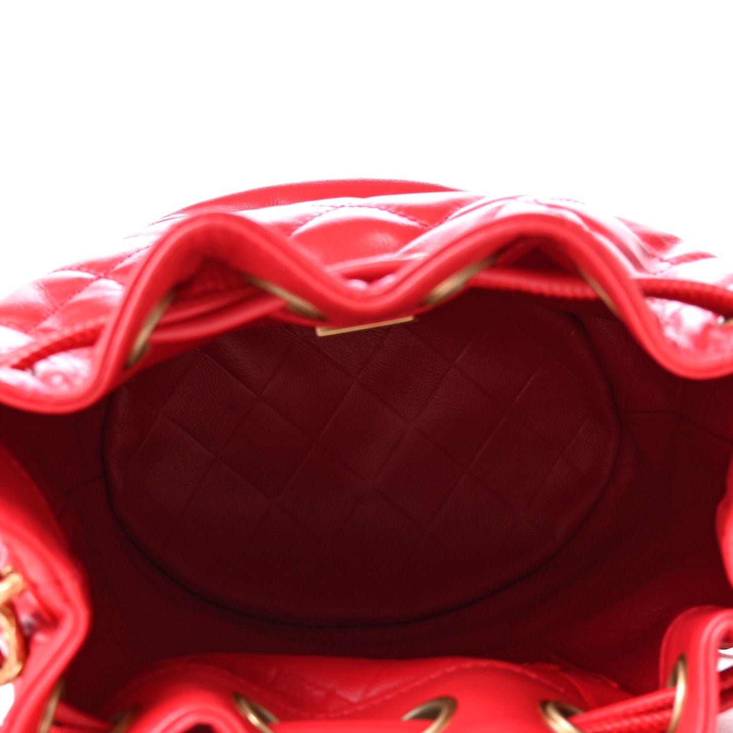 Calfskin Stitched Coco Ring Bucket Drawstring Bag Red