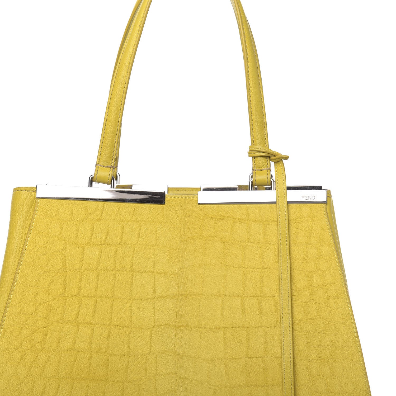 Fendi Vitello Calf Hair Crocodile Embossed Large 3Jours Tote Sunflower Cedro 7 of 14