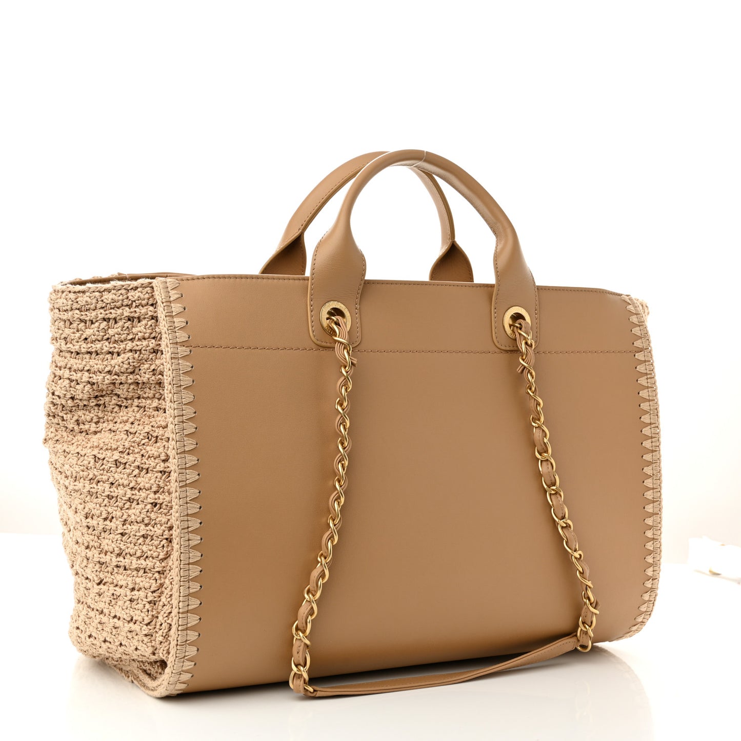 Calfskin Knit Medium Deauville Tote Beige