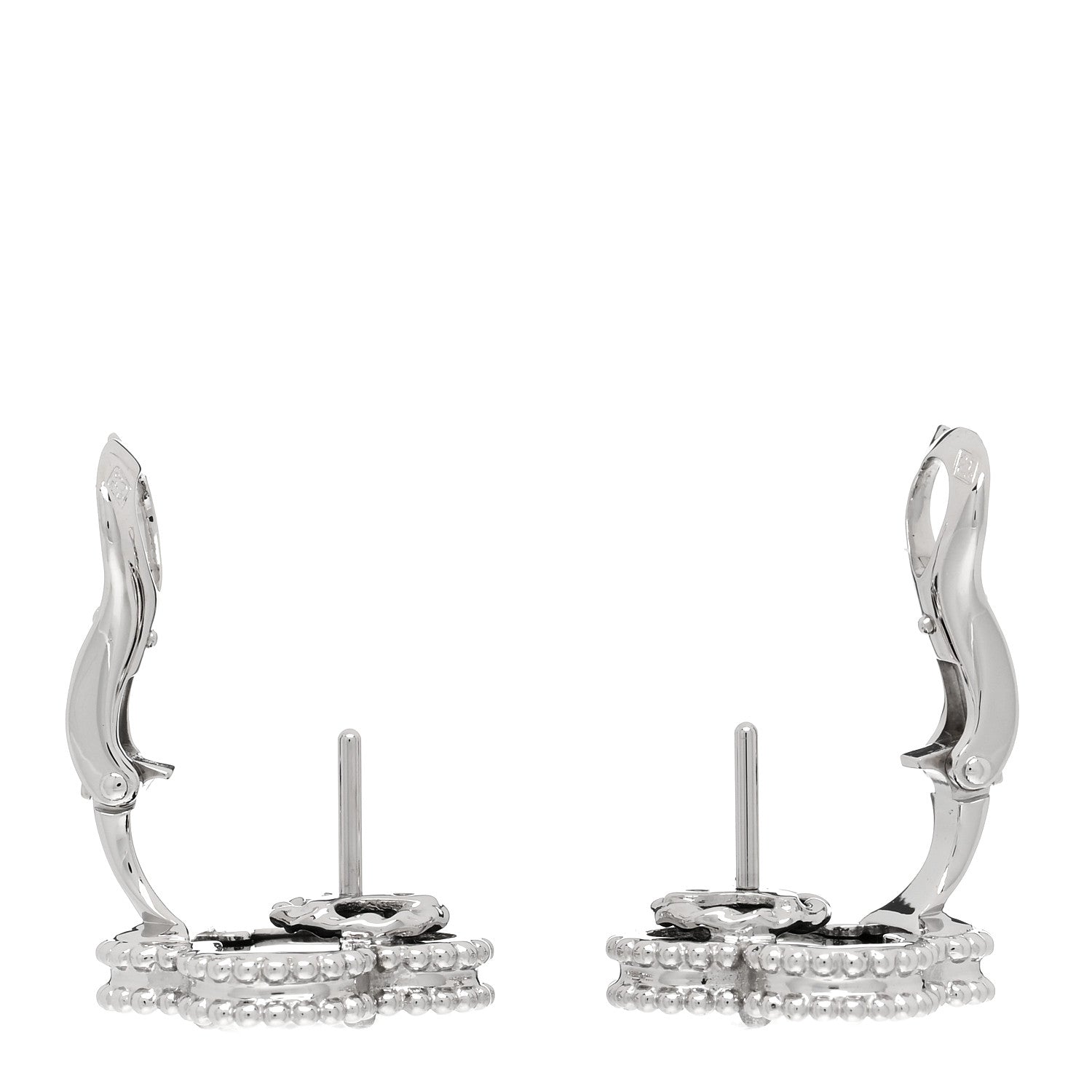 Van Cleef & Arpels 18K White Gold Black Onyx Vintage Alhambra Earrings 3 of 5