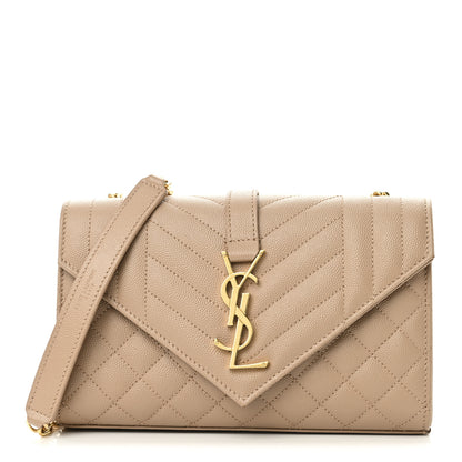 Saint Laurent Grain De Poudre Textured Mixed Matelasse Triquilt Small Monogram Satchel Dark Beige 1 of 9