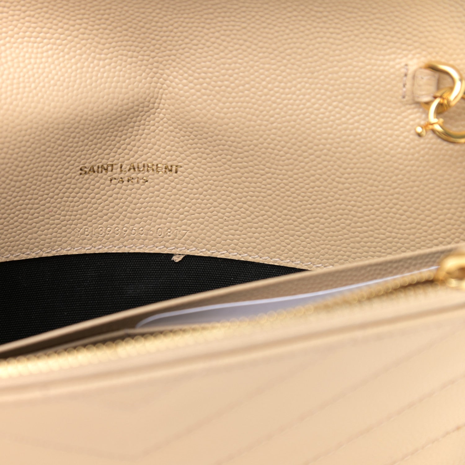Saint Laurent Grain De Poudre Matelasse Chevron Monogram Envelope Chain Wallet Dark Beige 7 of 13