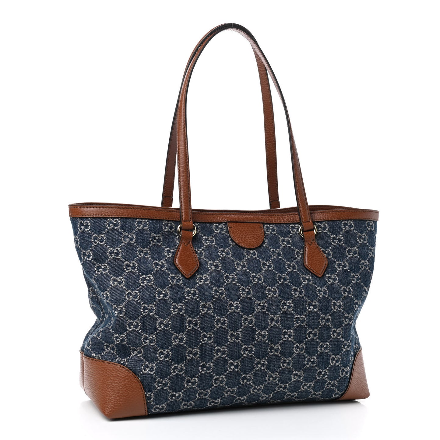 New Denim GG Monogram Medium Ophidia Shopping Tote Blue Tea Cuir