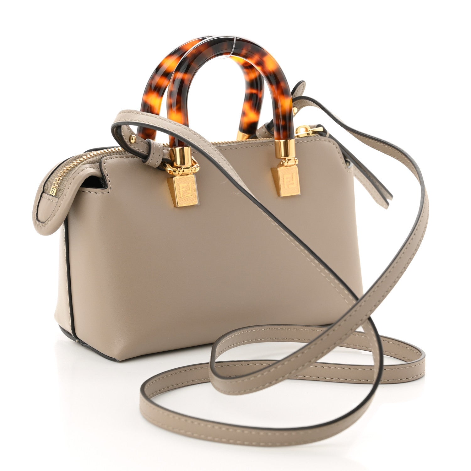 Fendi Vitello King Plexiglass Logo Embossed Mini By The Way Top Handle Boston Bag Tortora 3 of 10