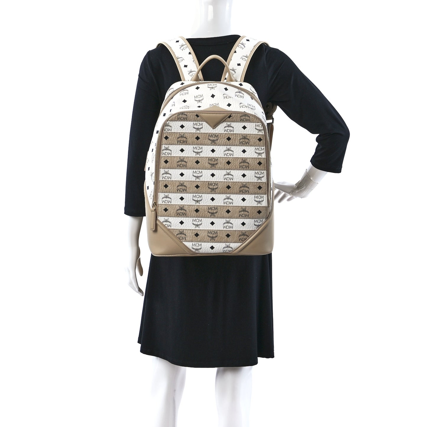 Metallic Visetos Spot MD Backpack Beige White