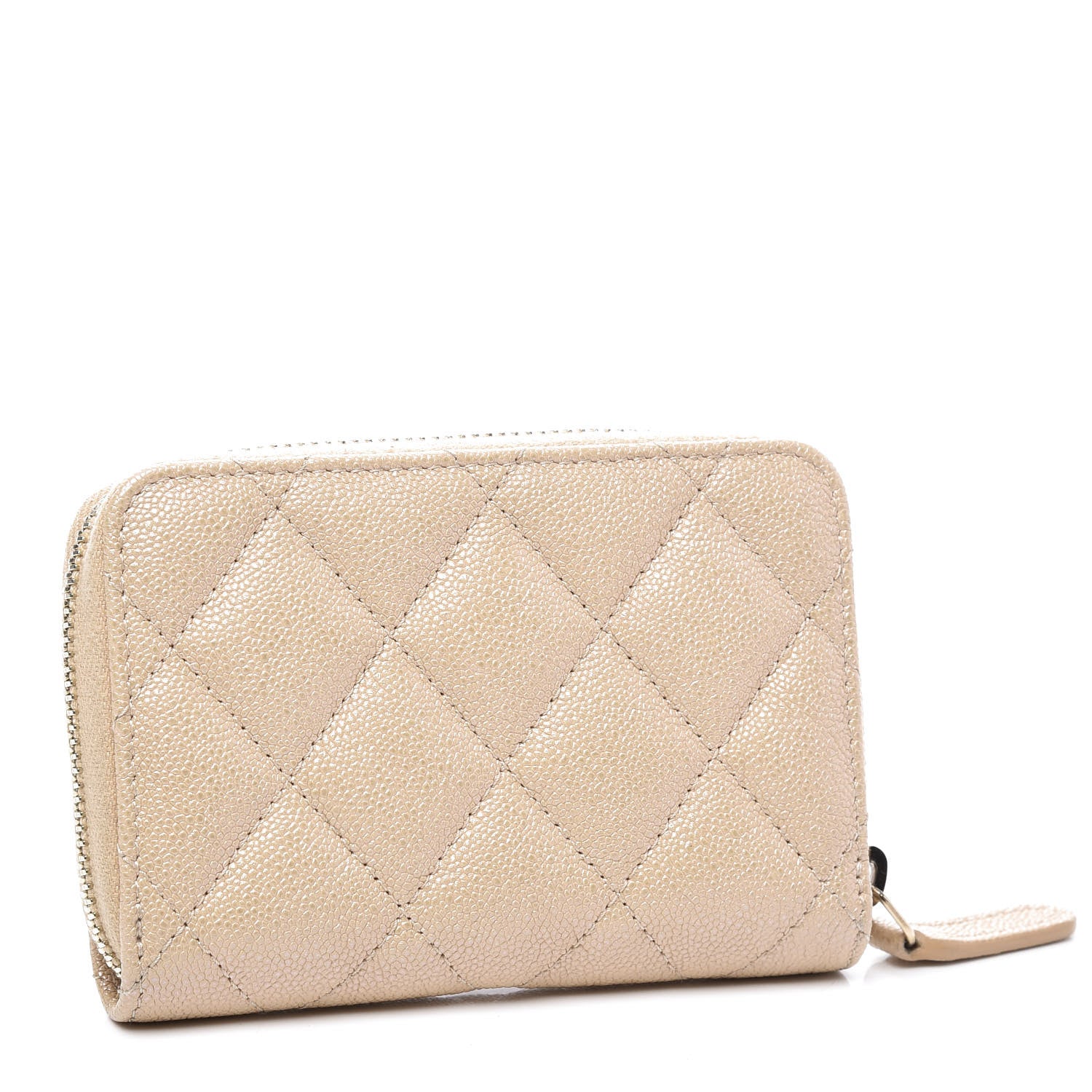 Chanel Iridescent Caviar Quilted Zip Around Coin Purse Beige 2 of 9
