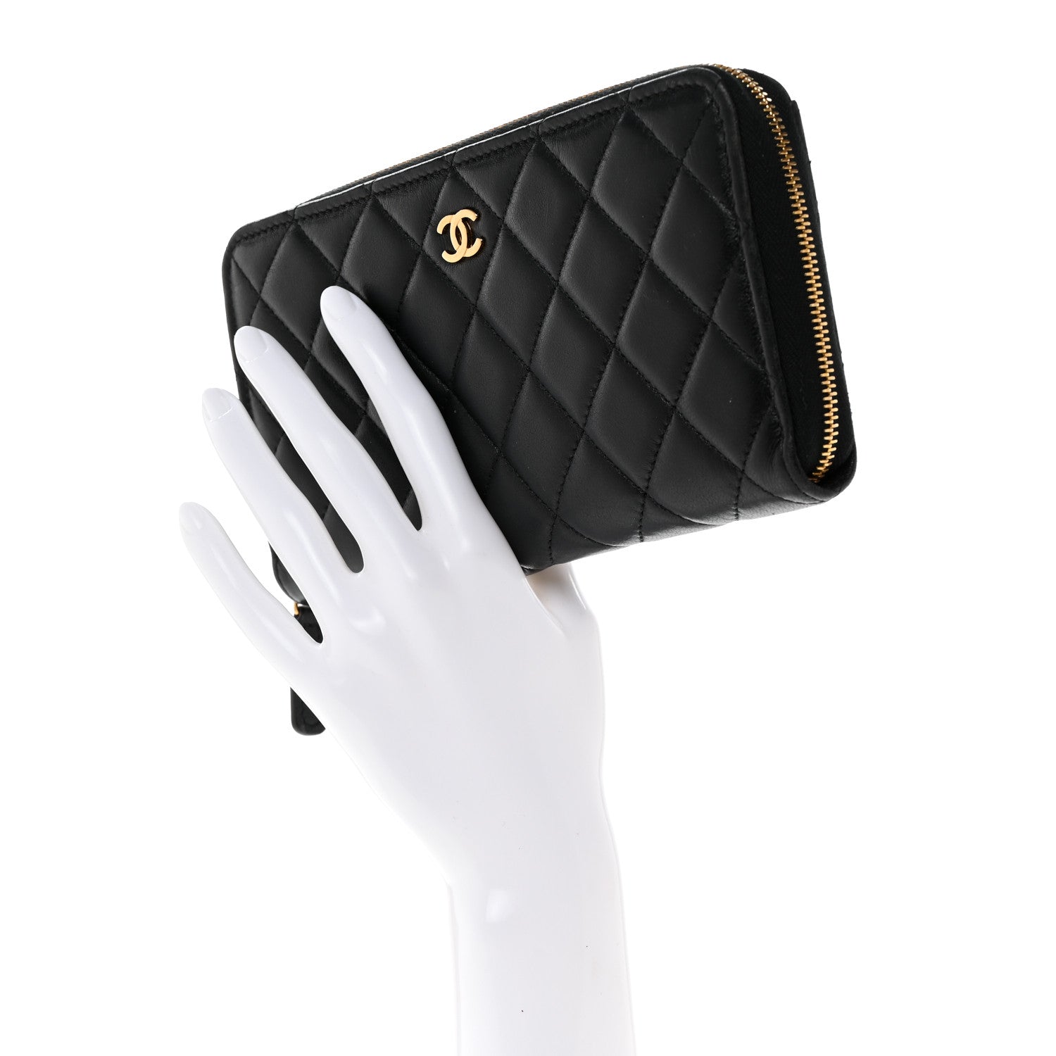 Chanel Lambskin Quilted Large Gusset Zip Around Wallet Black 2 of 9