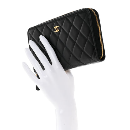 Chanel Lambskin Quilted Large Gusset Zip Around Wallet Black 2 of 9