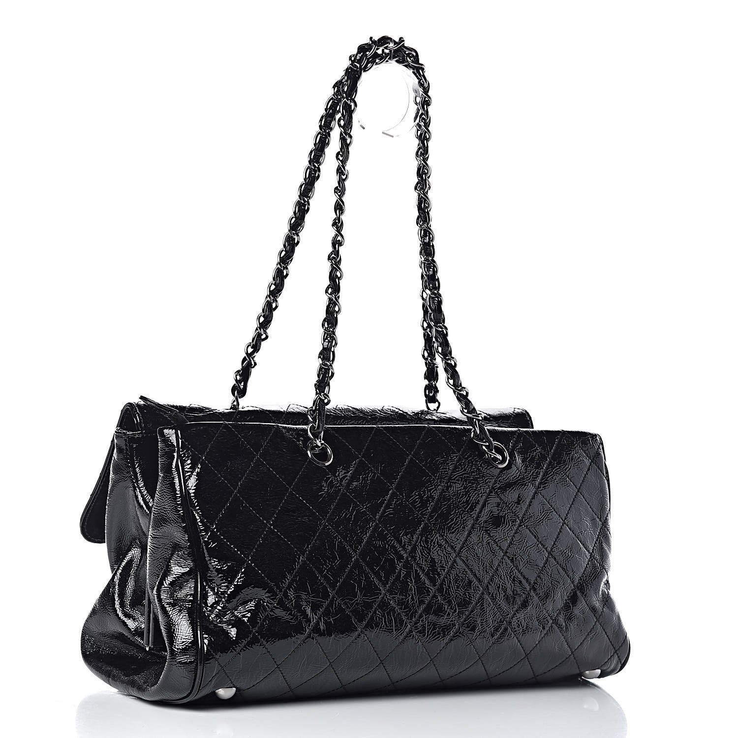 Chanel Distressed Patent Quilted Ritz Flap Bag Black 3 of 11