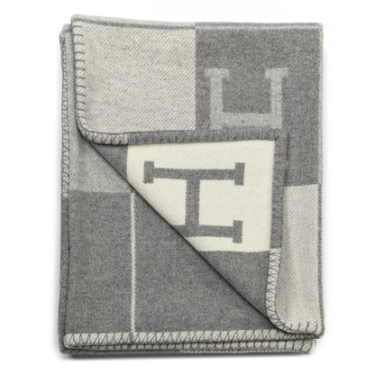Hermes Wool Cashmere Avalon III Blanket Ecru Gris Clair 2 of 3
