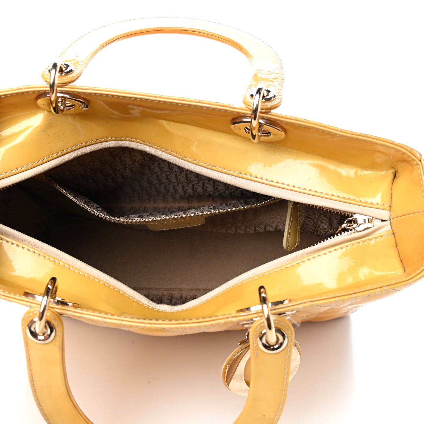 Patent Cannage Large Lady Dior Yellow