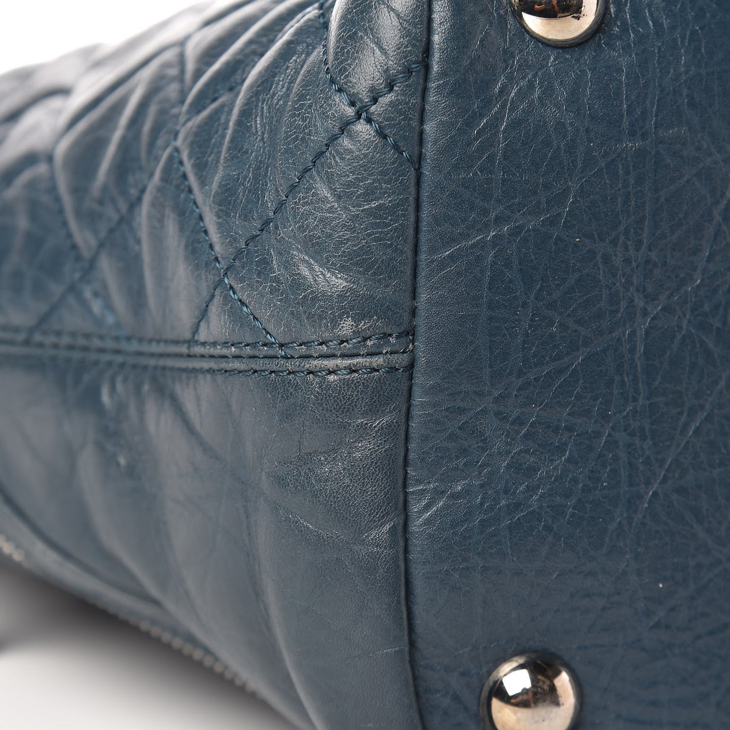 Aged Calfskin Quilted Large Cotton Club Tote Blue