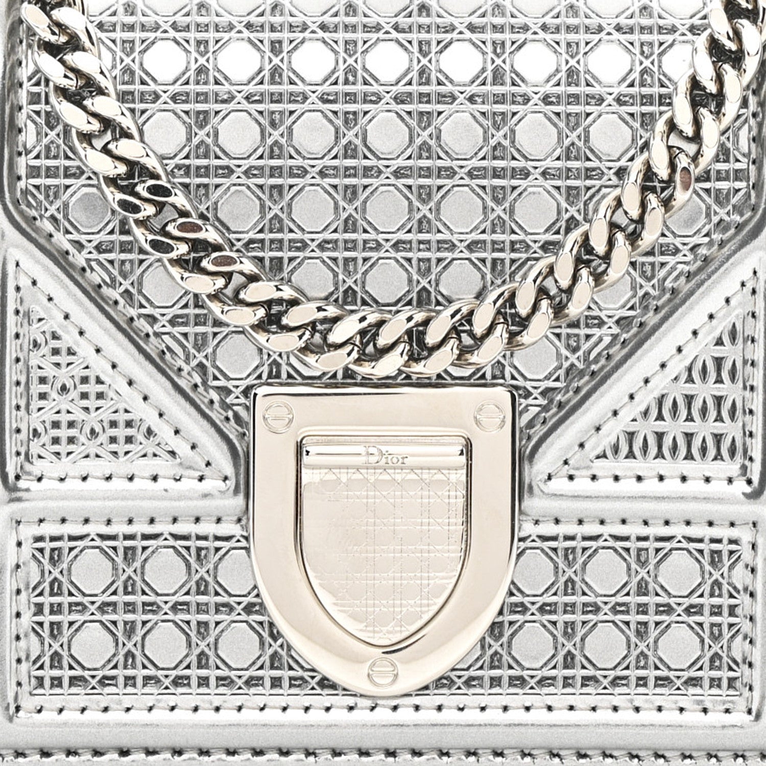 Christian Dior Metallic Patent Micro-Cannage Baby Diorama Flap Bag Silver 8 of 10