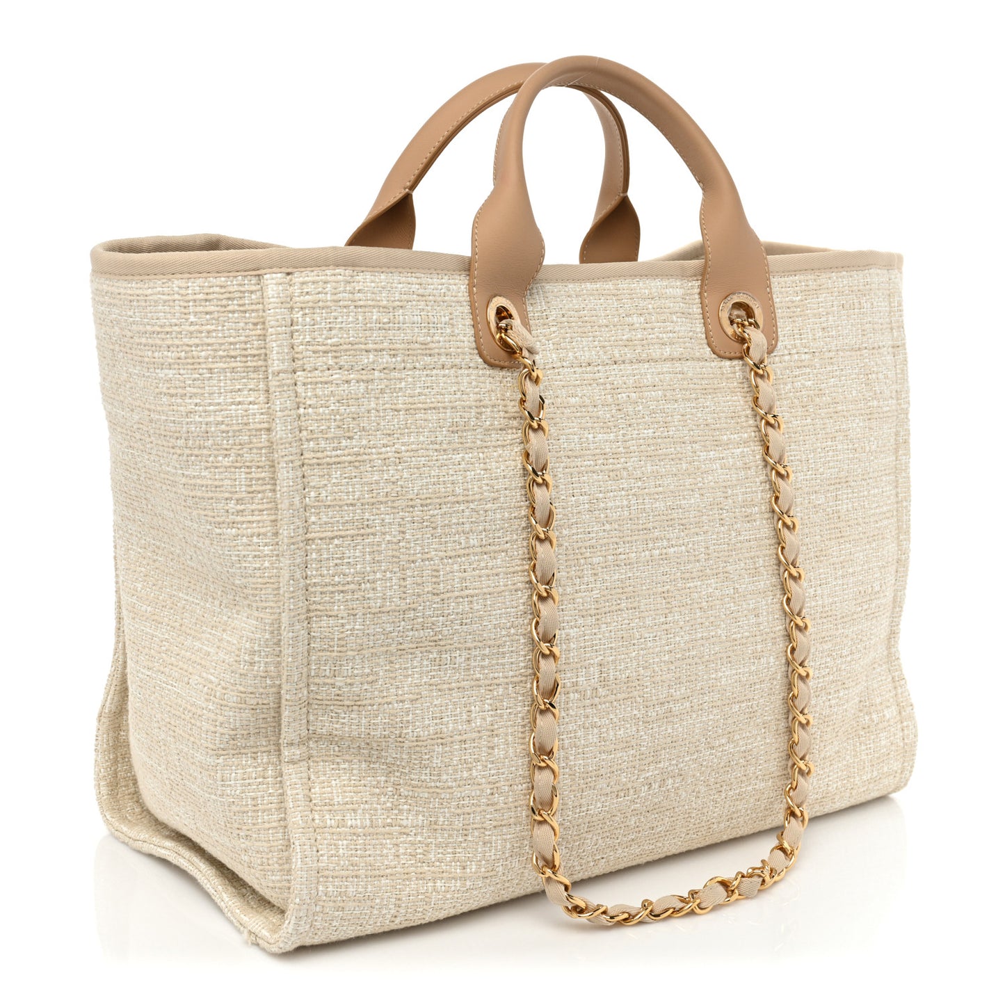 Mixed Fibers Calfskin Medium Deauville Tote Light Beige