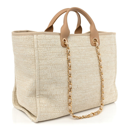 Chanel Mixed Fibers Calfskin Medium Deauville Tote Light Beige 3 of 19