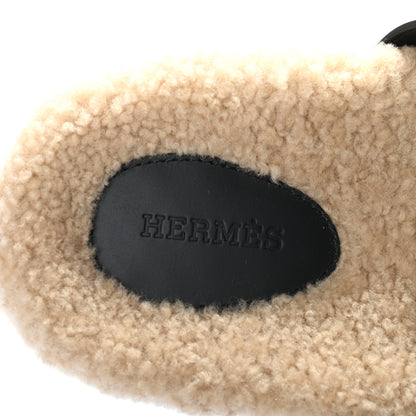 Hermes Veau Indios Woolskin Mens Chypre Sandals 42 Black Ecru 6 of 8