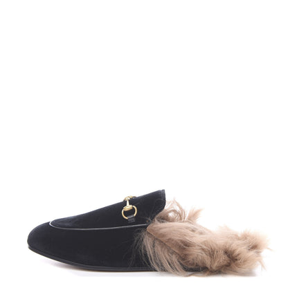 Gucci Velvet Fur Womens Princetown Slippers 40 Black 1 of 8