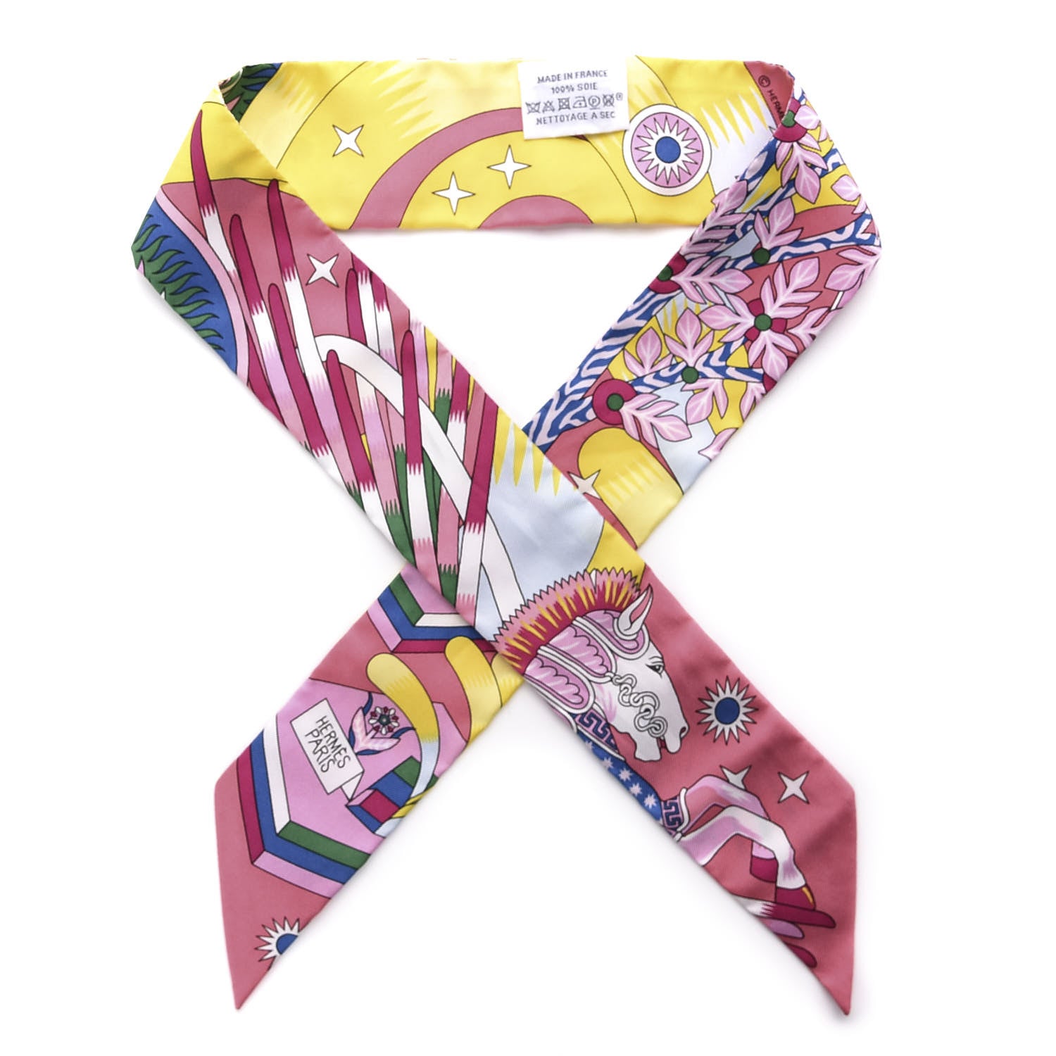 Hermes Silk La Source de Pegase Twilly Rose Vif Jaune Vif 1 of 4