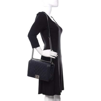 Chanel Calfskin Chevron Quilted New Medium Boy Flap Navy Blue 2 of 14