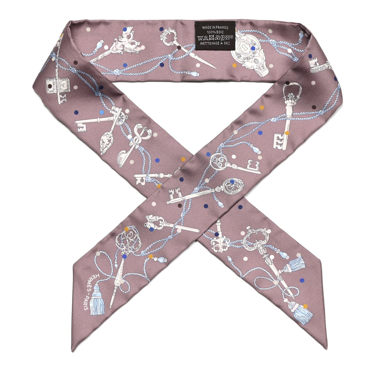 Hermes Silk Les Cles A Pois Twilly Marron Glace Gris 1 of 4
