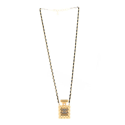 Chanel Crystal Pearl Perfume Bottle CC Necklace Black Gold 3 of 7