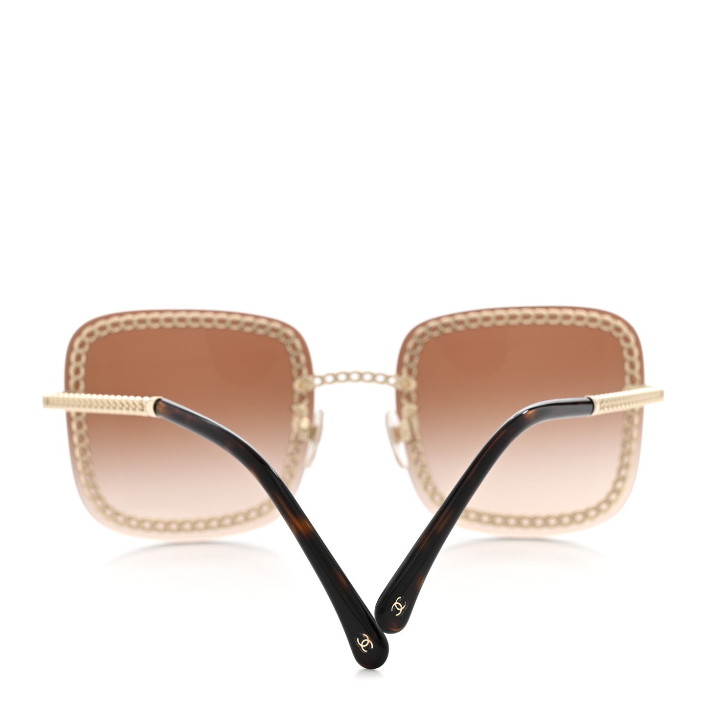 Metal Removable Chain Square Sunglasses 4244 Light Brown