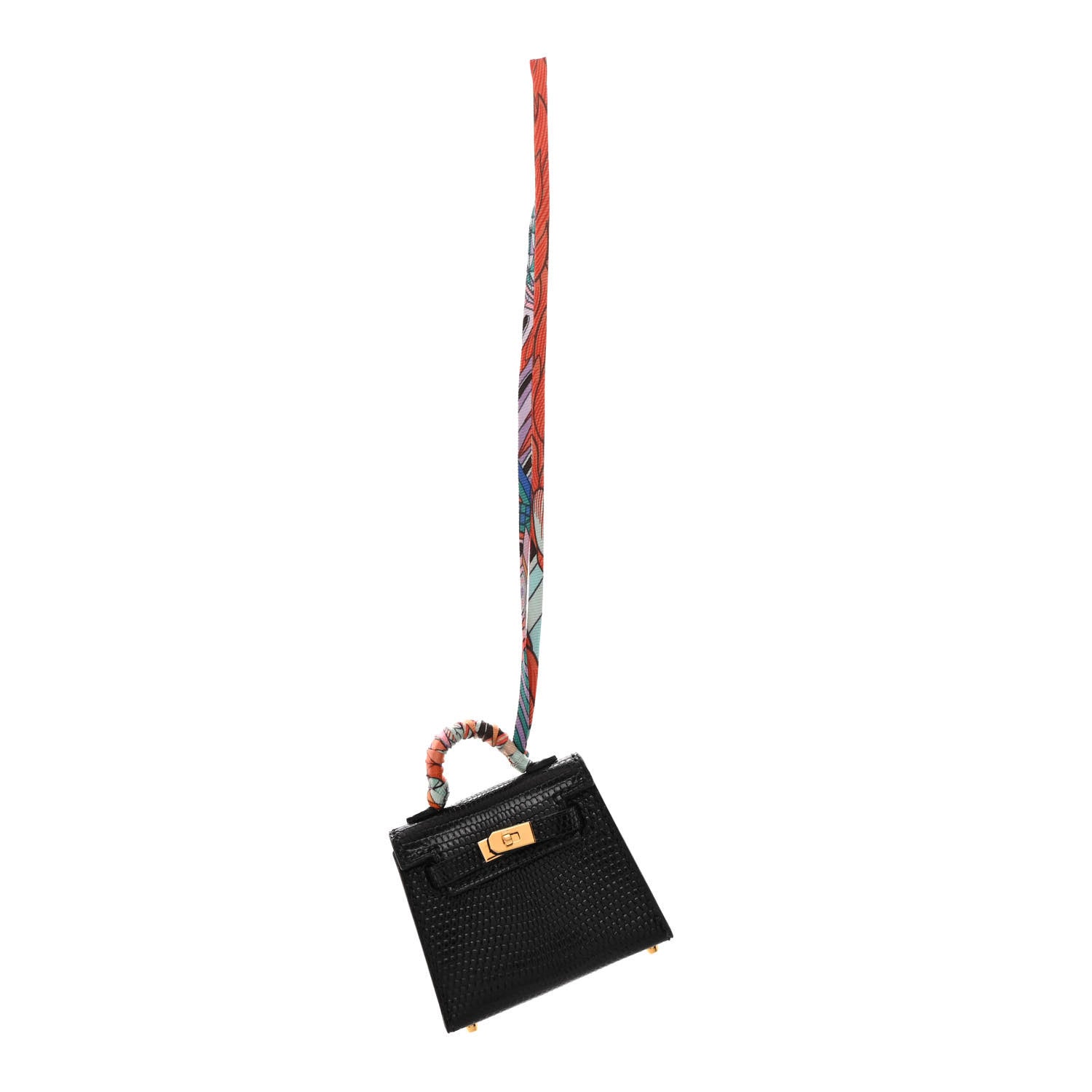 Hermes Lizard Mini Kelly Twilly Bag Charm Black 1 of 5
