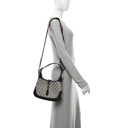 Gucci GG Supreme Monogram Textured Dollar Calfskin Web Small Jackie 1961 Hobo Beige Blue 2 of 11