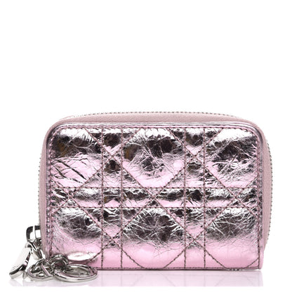 Christian Dior Metallic Calfskin Cannage Mini Lady Dior Zip Portemonnaie Pink 1 of 7