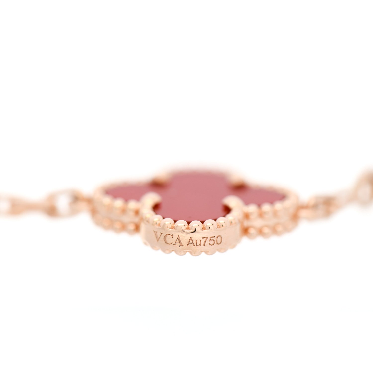 Van Cleef & Arpels 18K Rose Gold Carnelian 5 Motifs Guilloche Vintage Alhambra Bracelet 3 of 6